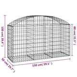 Arched Gabion Basket 150x50x80/100 cm Galvanised Iron - 45-Degree Angle