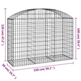 Arched Gabion Basket 150x50x100/120 cm Galvanised Iron - 45-Degree Angle