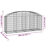 Arched Gabion Basket 200x50x80/100 cm Galvanised Iron - 45-Degree Angle