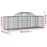 Arched Gabion Basket 200x50x60/80 cm Galvanised Iron - 45-Degree Angle