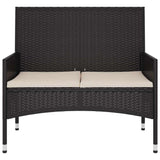 2-Seater Garden Bench with Cushions Black Poly Rattan - Side View