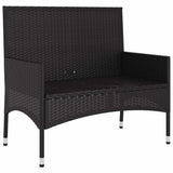 2-Seater Garden Bench with Cushions Black Poly Rattan - Top-Down View