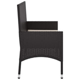 2-Seater Garden Bench with Cushions Black Poly Rattan - 45-Degree Angle