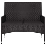 2-Seater Garden Bench with Cushions Black Poly Rattan