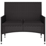 2-Seater Garden Bench with Cushions Black Poly Rattan