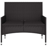 2-Seater Garden Bench with Cushions Black Poly Rattan - Side View