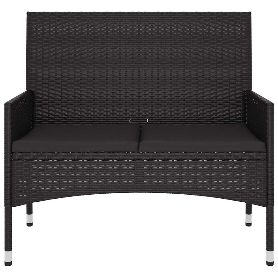 2-Seater Garden Bench with Cushions Black Poly Rattan