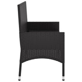 2-Seater Garden Bench with Cushions Black Poly Rattan - 45-Degree Angle