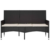 3-Seater Garden Bench with Cushions Black Poly Rattan - Side View