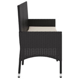 3-Seater Garden Bench with Cushions Black Poly Rattan - 45-Degree Angle
