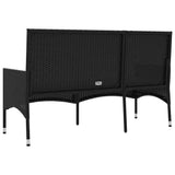 3-Seater Garden Bench with Cushions Black Poly Rattan - Rear View