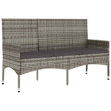 3-Seater Garden Bench with Cushions Grey Poly Rattan