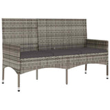 3-Seater Garden Bench with Cushions Grey Poly Rattan - Front View