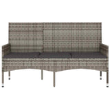 3-Seater Garden Bench with Cushions Grey Poly Rattan - Side View