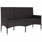 3-Seater Garden Bench with Cushions Black Poly Rattan - Front View