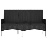 3-Seater Garden Bench with Cushions Black Poly Rattan - Side View
