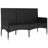 3-Seater Garden Bench with Cushions Black Poly Rattan - Top-Down View