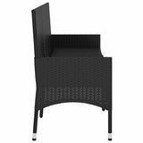 3-Seater Garden Bench with Cushions Black Poly Rattan - 45-Degree Angle