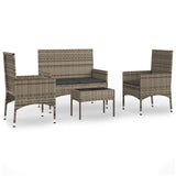 4 Piece Garden Lounge Set with Cushions Grey Poly Rattan - Front View