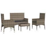 4 Piece Garden Lounge Set with Cushions Grey Poly Rattan - Side View