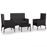 4 Piece Garden Lounge Set with Cushions Black Poly Rattan - Front View