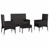 4 Piece Garden Lounge Set with Cushions Black Poly Rattan - Side View
