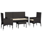 4 Piece Garden Lounge Set with Cushions Black Poly Rattan