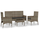4 Piece Garden Lounge Set with Cushions Grey Poly Rattan - Front View