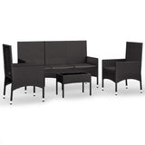 4 Piece Garden Lounge Set with Cushions Black Poly Rattan - Front View