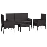 4 Piece Garden Lounge Set with Cushions Black Poly Rattan - Side View