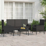 4 Piece Garden Lounge Set with Cushions Black Poly Rattan