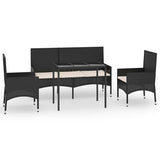 4 Piece Garden Lounge Set with Cushions Black Poly Rattan - Front View