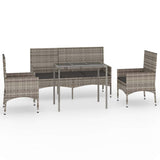 4 Piece Garden Lounge Set with Cushions Grey Poly Rattan - Front View