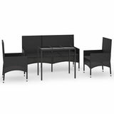 4 Piece Garden Lounge Set with Cushions Black Poly Rattan - Front View