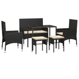 6 Piece Garden Lounge Set with Cushions Black Poly Rattan - Side View