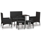 6 Piece Garden Lounge Set with Cushions Black Poly Rattan - Front View