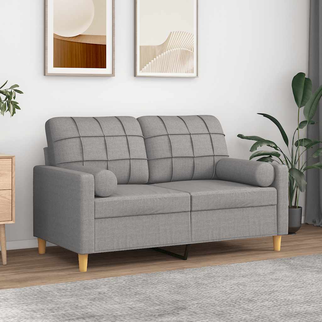 2-Seater Sofa with Pillows and Cushions Light Grey 120 cm Fabric