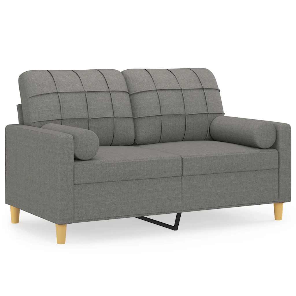 2-Seater Sofa with Pillows&Cushions Dark Grey 120 cm Fabric