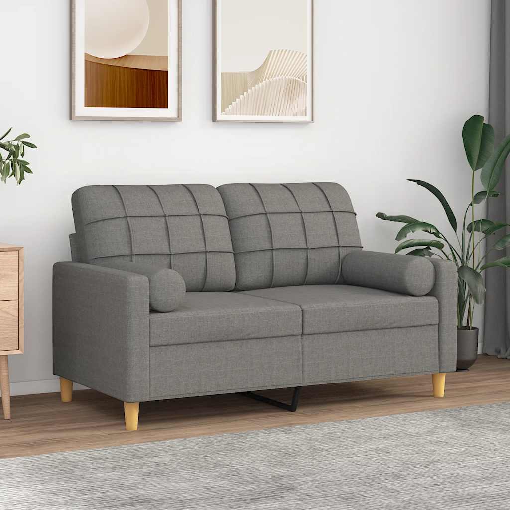 2-Seater Sofa with Pillows&Cushions Dark Grey 120 cm Fabric