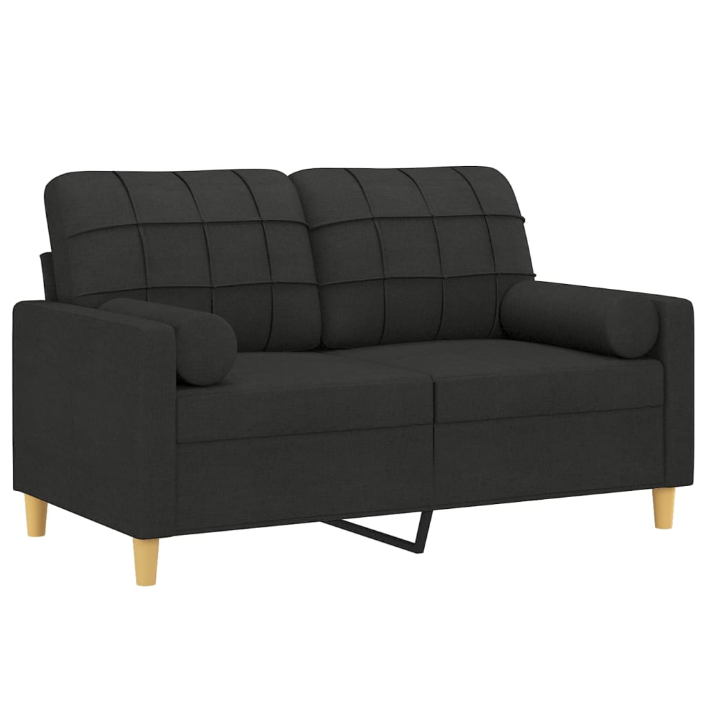 2-Seater Sofa with Pillows&Cushions Black 120 cm Fabric