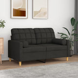 2-Seater Sofa with Pillows&Cushions Black 120 cm Fabric