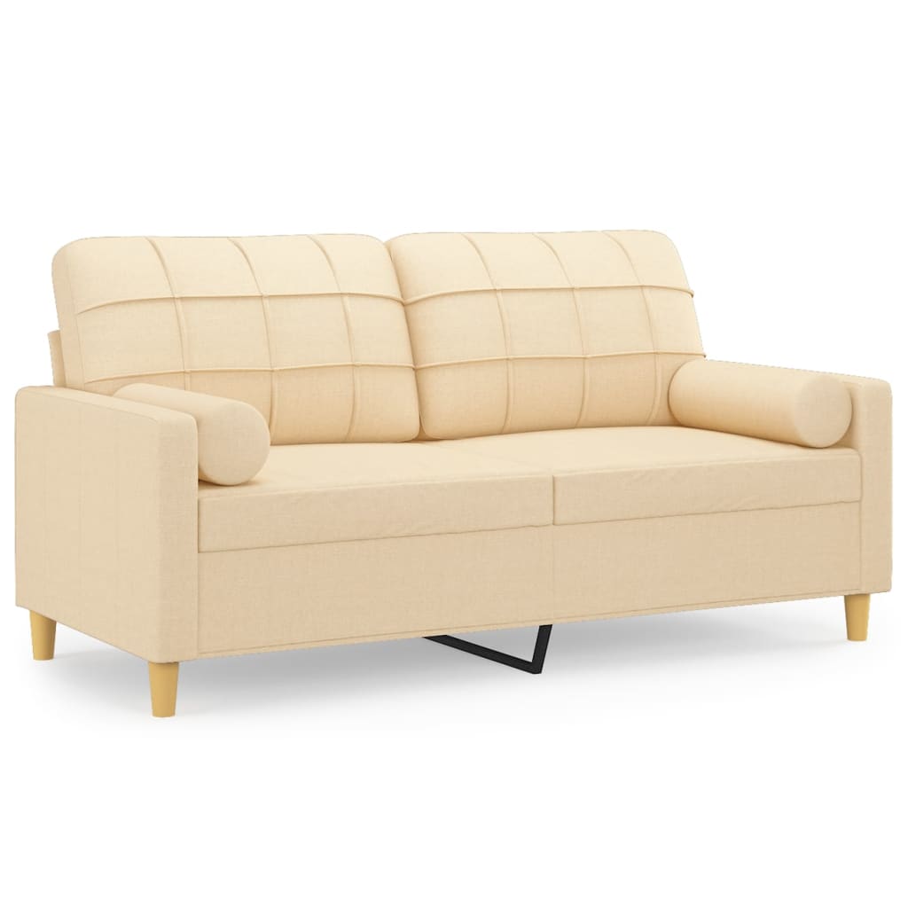 2-Seater Sofa with Pillows&Cushions Cream 140 cm Fabric