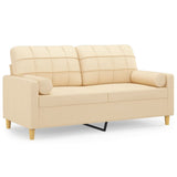 2-Seater Sofa with Pillows&Cushions Cream 140 cm Fabric