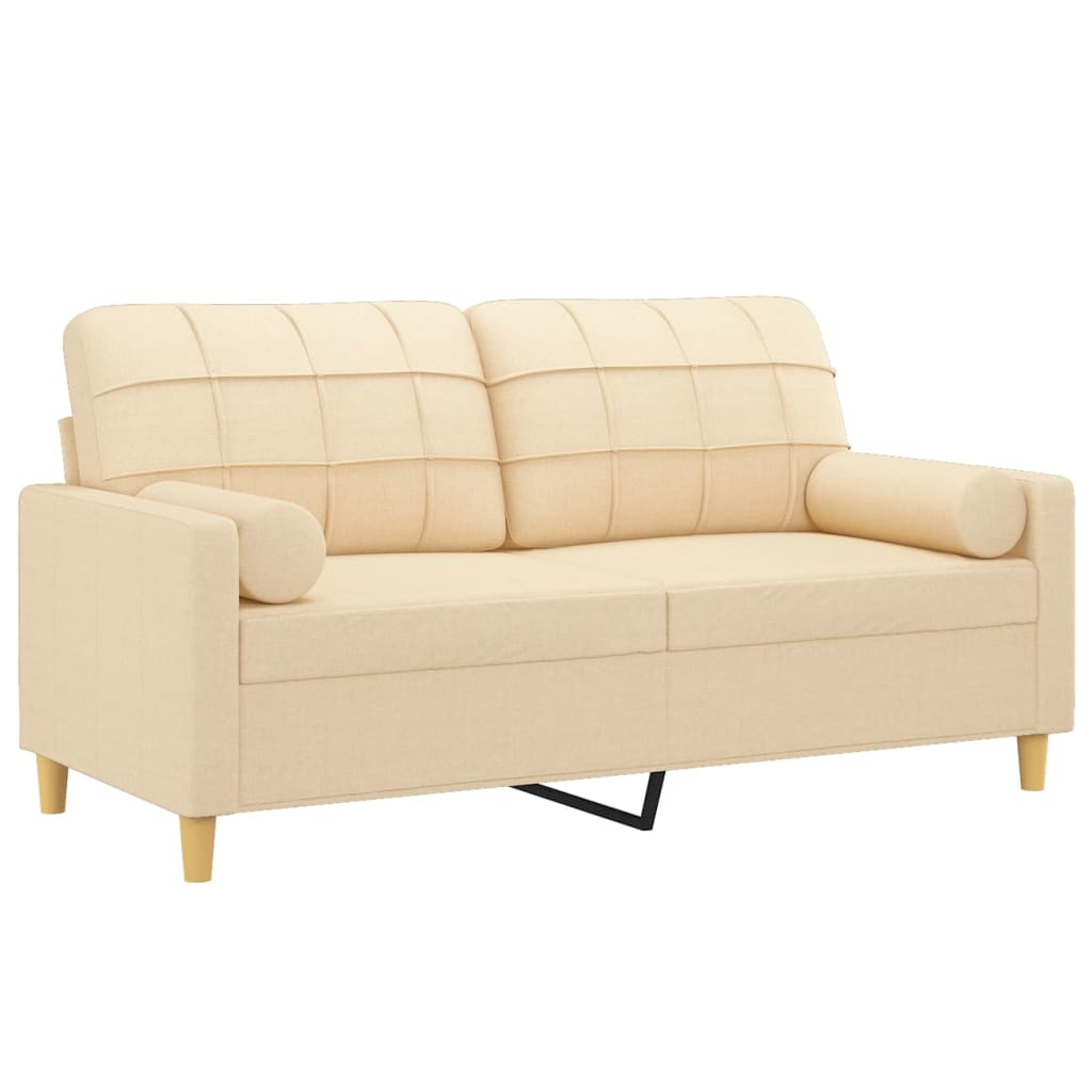 2-Seater Sofa with Pillows&Cushions Cream 140 cm Fabric