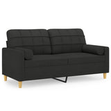 2-Seater Sofa with Pillows&Cushions Black 140 cm Fabric