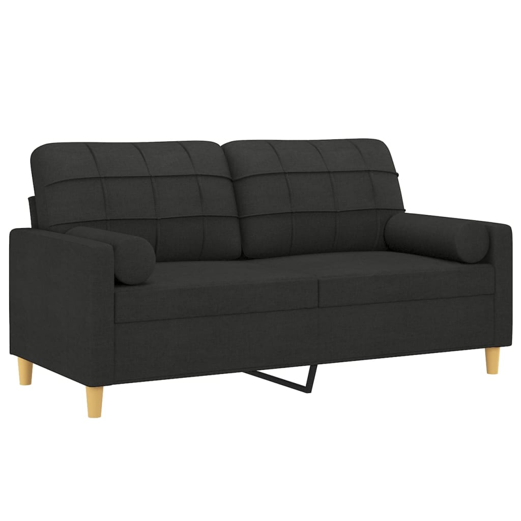 2-Seater Sofa with Pillows&Cushions Black 140 cm Fabric