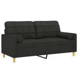 2-Seater Sofa with Pillows&Cushions Black 140 cm Fabric