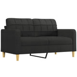 2-Seater Sofa with Pillows&Cushions Black 140 cm Fabric