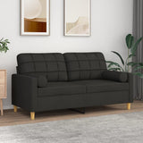 2-Seater Sofa with Pillows&Cushions Black 140 cm Fabric
