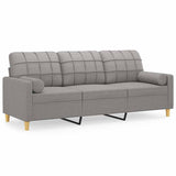 3-Seater Sofa with Pillows and Cushions Light Grey 180 cm Fabric